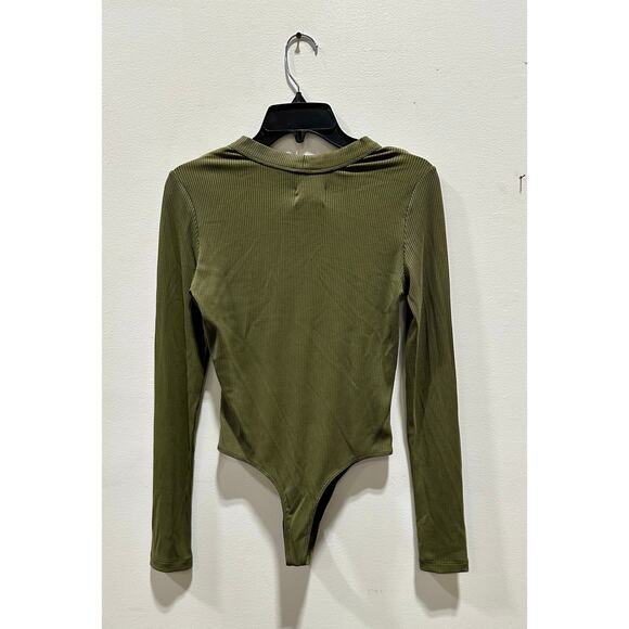 Pistola Women Olive Ribbed Button-Up Bodysuit - Picture 2 of 3